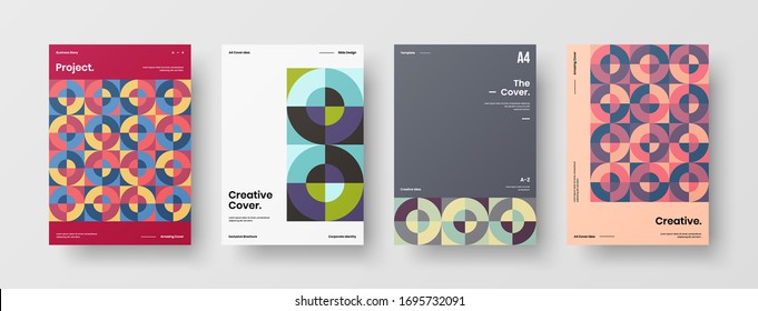 Company identity brochure template collection. Business presentation vector A4 vertical orientation front page mock up set. Corporate report cover abstract geometric illustration design layout bundle.