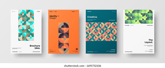 Company identity brochure template collection. Business presentation vector A4 vertical orientation front page mock up set. Corporate report cover abstract geometric illustration design layout bundle.