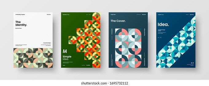 Company identity brochure template collection. Business presentation vector A4 vertical orientation front page mock up set. Corporate report cover abstract geometric illustration design layout bundle.