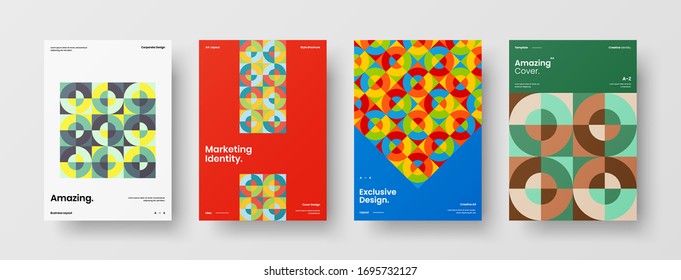 Company identity brochure template collection. Business presentation vector A4 vertical orientation front page mock up set. Corporate report cover abstract geometric illustration design layout bundle.