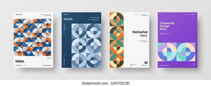 Company identity brochure template collection. Business presentation vector A4 vertical orientation front page mock up set. Corporate report cover abstract geometric illustration design layout bundle.