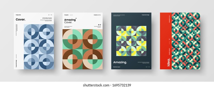 Company identity brochure template collection. Business presentation vector A4 vertical orientation front page mock up set. Corporate report cover abstract geometric illustration design layout bundle.
