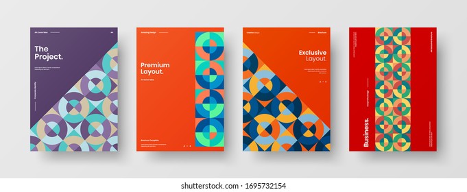 Company identity brochure template collection. Business presentation vector A4 vertical orientation front page mock up set. Corporate report cover abstract geometric illustration design layout bundle.