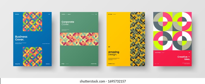 Company identity brochure template collection. Business presentation vector A4 vertical orientation front page mock up set. Corporate report cover abstract geometric illustration design layout bundle.