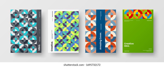 Company identity brochure template collection. Business presentation vector A4 vertical orientation front page mock up set. Corporate report cover abstract geometric illustration design layout bundle.