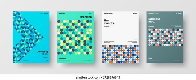 Company identity brochure template collection. Business presentation vector vertical orientation front page mock up set. Corporate report cover abstract geometric illustration design layout bundle.