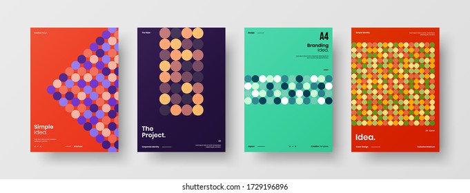 Company identity brochure template collection. Business presentation vector vertical orientation front page mock up set. Corporate report cover abstract geometric illustration design layout bundle.