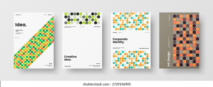 Company identity brochure template collection. Business presentation vector vertical orientation front page mock up set. Corporate report cover abstract geometric illustration design layout bundle.