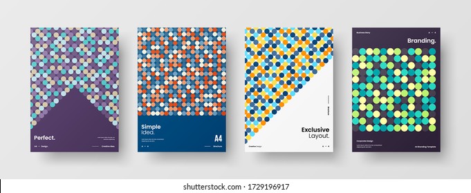 Company identity brochure template collection. Business presentation vector vertical orientation front page mock up set. Corporate report cover abstract geometric illustration design layout bundle.