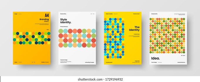 Company identity brochure template collection. Business presentation vector vertical orientation front page mock up set. Corporate report cover abstract geometric illustration design layout bundle.