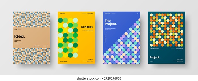 Company identity brochure template collection. Business presentation vector vertical orientation front page mock up set. Corporate report cover abstract geometric illustration design layout bundle.