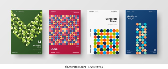 Company identity brochure template collection. Business presentation vector vertical orientation front page mock up set. Corporate report cover abstract geometric illustration design layout bundle.