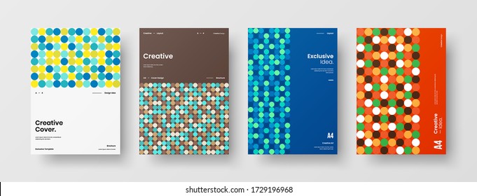 Company identity brochure template collection. Business presentation vector vertical orientation front page mock up set. Corporate report cover abstract geometric illustration design layout bundle.