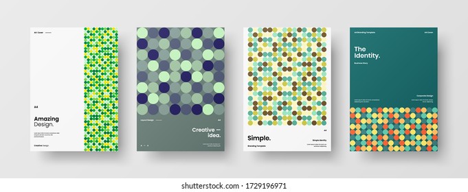 Company identity brochure template collection. Business presentation vector vertical orientation front page mock up set. Corporate report cover abstract geometric illustration design layout bundle.