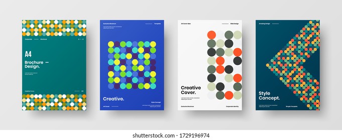 Company identity brochure template collection. Business presentation vector vertical orientation front page mock up set. Corporate report cover abstract geometric illustration design layout bundle.