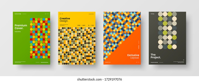 Company identity brochure template collection. Business presentation vector vertical orientation front page mock up set. Corporate report cover abstract geometric illustration design layout bundle.