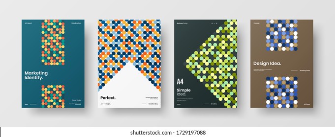 Company identity brochure template collection. Business presentation vector vertical orientation front page mock up set. Corporate report cover abstract geometric illustration design layout bundle.