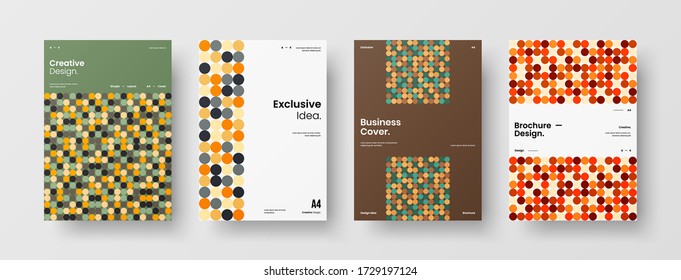 Company identity brochure template collection. Business presentation vector vertical orientation front page mock up set. Corporate report cover abstract geometric illustration design layout bundle.