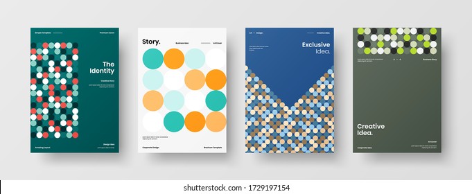 Company Identity Brochure Template Collection. Business Presentation Vector Vertical Orientation Front Page Mock Up Set. Corporate Report Cover Abstract Geometric Illustration Design Layout Bundle.