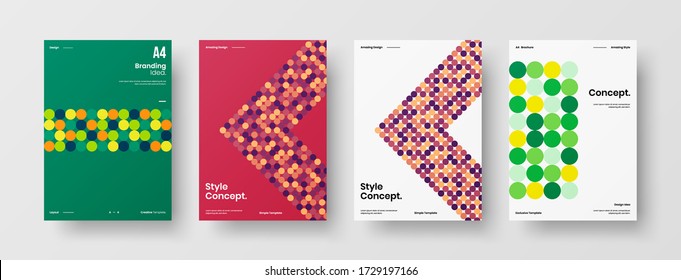 Company identity brochure template collection. Business presentation vector vertical orientation front page mock up set. Corporate report cover abstract geometric illustration design layout bundle.