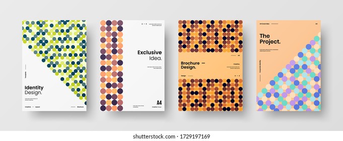 Company identity brochure template collection. Business presentation vector vertical orientation front page mock up set. Corporate report cover abstract geometric illustration design layout bundle.