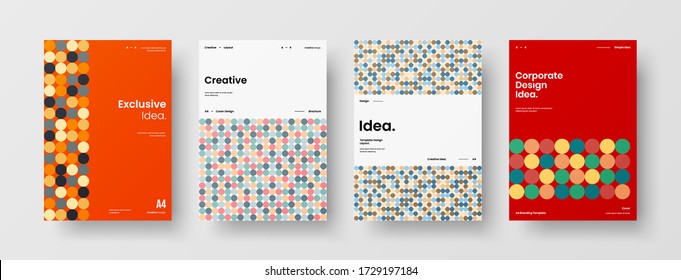 Company identity brochure template collection. Business presentation vector vertical orientation front page mock up set. Corporate report cover abstract geometric illustration design layout bundle.