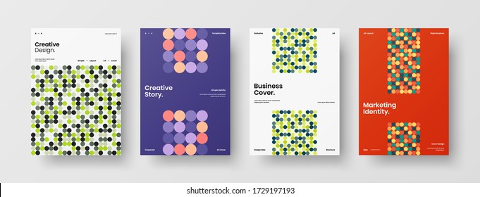 Company identity brochure template collection. Business presentation vector vertical orientation front page mock up set. Corporate report cover abstract geometric illustration design layout bundle.