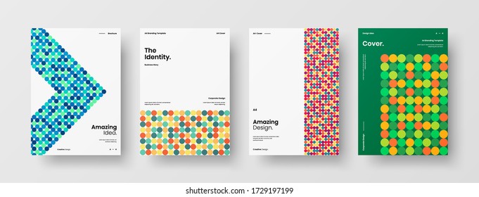 Company identity brochure template collection. Business presentation vector vertical orientation front page mock up set. Corporate report cover abstract geometric illustration design layout bundle.