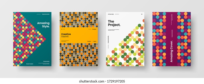 Company identity brochure template collection. Business presentation vector vertical orientation front page mock up set. Corporate report cover abstract geometric illustration design layout bundle.