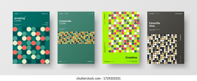 Company identity brochure template collection. Business presentation vector vertical orientation front page mock up set. Corporate report cover abstract geometric illustration design layout bundle.