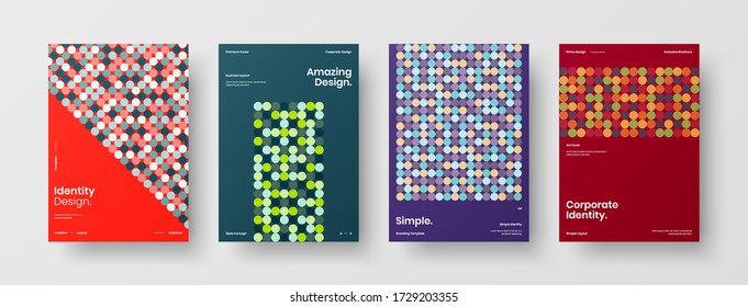 Company identity brochure template collection. Business presentation vector vertical orientation front page mock up set. Corporate report cover abstract geometric illustration design layout bundle.