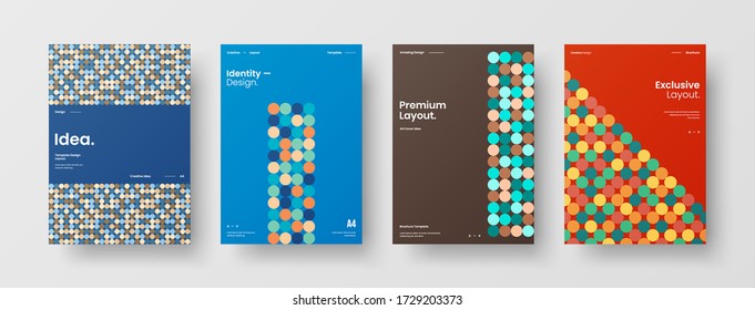 Company identity brochure template collection. Business presentation vector vertical orientation front page mock up set. Corporate report cover abstract geometric illustration design layout bundle.