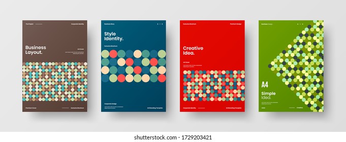 Company identity brochure template collection. Business presentation vector vertical orientation front page mock up set. Corporate report cover abstract geometric illustration design layout bundle.