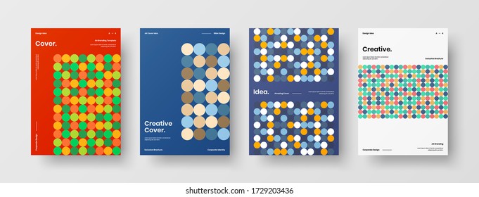 Company identity brochure template collection. Business presentation vector vertical orientation front page mock up set. Corporate report cover abstract geometric illustration design layout bundle.