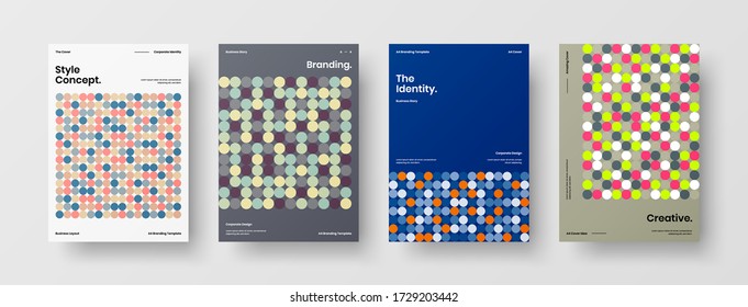 Company identity brochure template collection. Business presentation vector vertical orientation front page mock up set. Corporate report cover abstract geometric illustration design layout bundle.