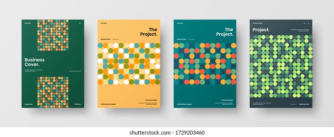 Company identity brochure template collection. Business presentation vector vertical orientation front page mock up set. Corporate report cover abstract geometric illustration design layout bundle.