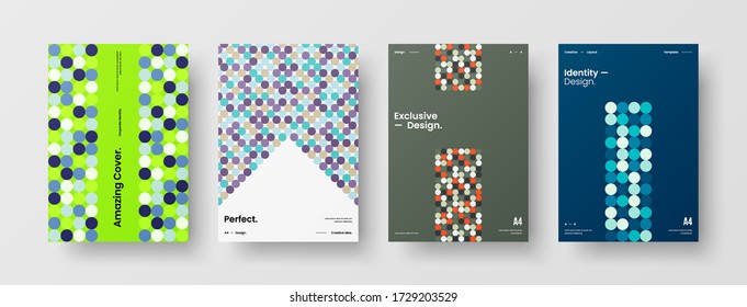 Company identity brochure template collection. Business presentation vector vertical orientation front page mock up set. Corporate report cover abstract geometric illustration design layout bundle.