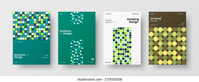 Company identity brochure template collection. Business presentation vector vertical orientation front page mock up set. Corporate report cover abstract geometric illustration design layout bundle.