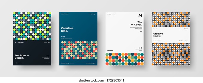 Company identity brochure template collection. Business presentation vector vertical orientation front page mock up set. Corporate report cover abstract geometric illustration design layout bundle.