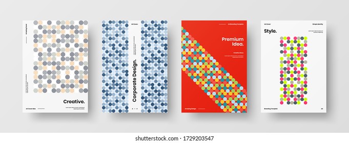 Company identity brochure template collection. Business presentation vector vertical orientation front page mock up set. Corporate report cover abstract geometric illustration design layout bundle.