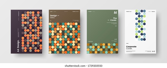 Company identity brochure template collection. Business presentation vector vertical orientation front page mock up set. Corporate report cover abstract geometric illustration design layout bundle.