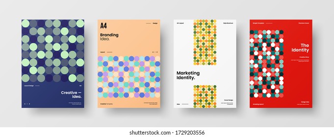 Company identity brochure template collection. Business presentation vector vertical orientation front page mock up set. Corporate report cover abstract geometric illustration design layout bundle.