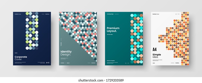 Company identity brochure template collection. Business presentation vector vertical orientation front page mock up set. Corporate report cover abstract geometric illustration design layout bundle.