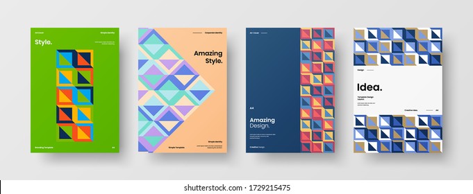 Company identity brochure template collection. Business presentation vector vertical orientation front page mock up set. Corporate report cover abstract geometric illustration design layout bundle.