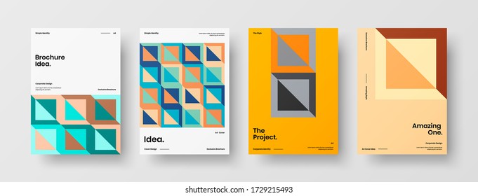 Company identity brochure template collection. Business presentation vector vertical orientation front page mock up set. Corporate report cover abstract geometric illustration design layout bundle.