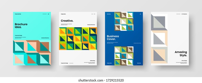 Company identity brochure template collection. Business presentation vector vertical orientation front page mock up set. Corporate report cover abstract geometric illustration design layout bundle.