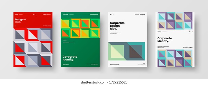 Company identity brochure template collection. Business presentation vector vertical orientation front page mock up set. Corporate report cover abstract geometric illustration design layout bundle.