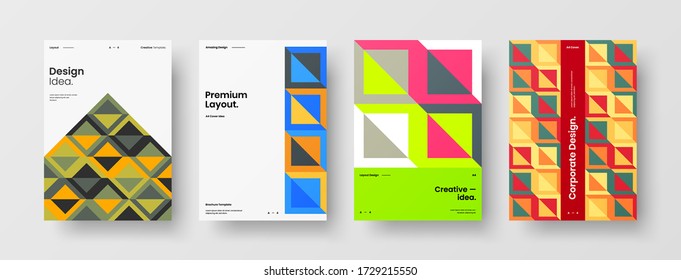 Company identity brochure template collection. Business presentation vector vertical orientation front page mock up set. Corporate report cover abstract geometric illustration design layout bundle.