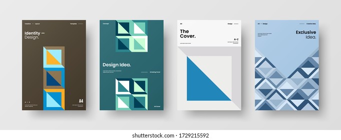 Company identity brochure template collection. Business presentation vector vertical orientation front page mock up set. Corporate report cover abstract geometric illustration design layout bundle.