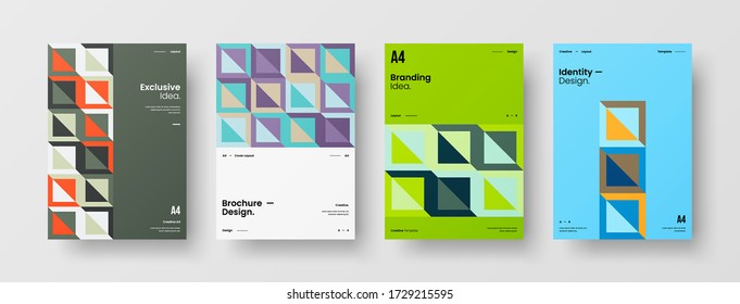 Company identity brochure template collection. Business presentation vector vertical orientation front page mock up set. Corporate report cover abstract geometric illustration design layout bundle.